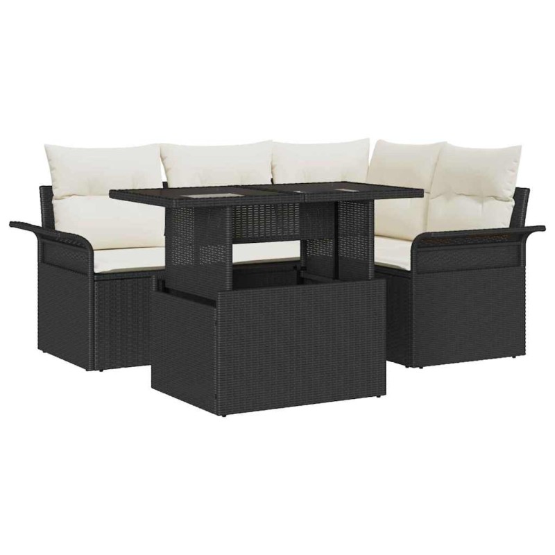 vidaXL Set Divano da Giardino da 5 Pezzi con Cuscini in Rattan Sintetico Nero. vidaXL Set Divano da Giardino da 5 Pezzi con Cuscini in Rattan Sintetico Nero.