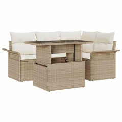 vidaXL Set divano da giardino 5 pezzi con cuscini beige in rattan sintetico
