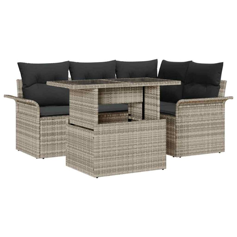 Set Divani da Giardino vidaXL (5 Pezzi) in Grigio Chiaro e Rattan Set Divani da Giardino vidaXL (5 Pezzi) in Grigio Chiaro e Rattan