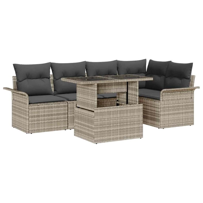 vidaXL Set di divani da giardino da 6 pezzi con cuscini grigio chiaro in rattan vidaXL Set di divani da giardino da 6 pezzi con cuscini grigio chiaro in rattan