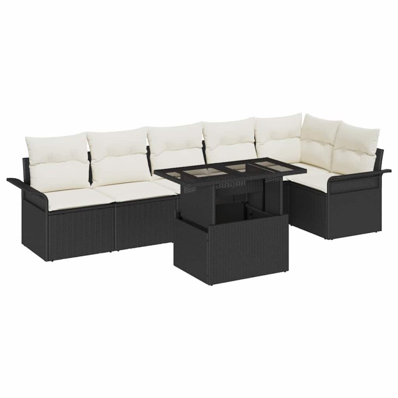 vidaXL Set di divani da giardino da 7 pezzi con cuscini in rattan sintetico nero vidaXL Set di divani da giardino da 7 pezzi con cuscini in rattan sintetico nero