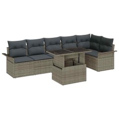 vidaXL Set da giardino 7 pezzi con cuscini in polyrattan grigio