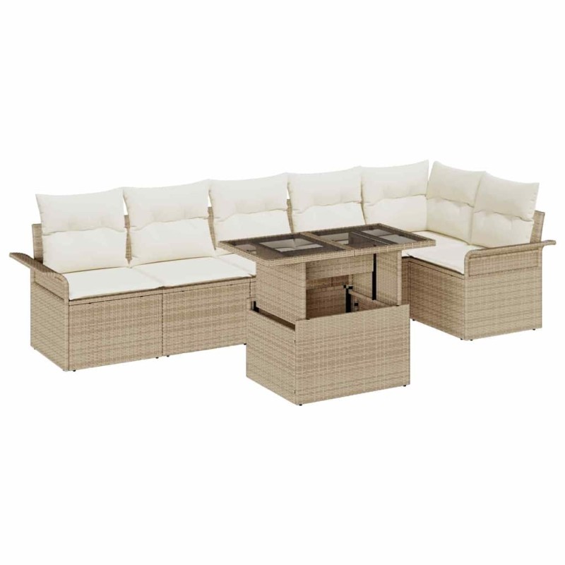 vidaXL Set Divano da Giardino 7 Pezzi con Cuscini Beige in Polyrattan vidaXL Set Divano da Giardino 7 Pezzi con Cuscini Beige in Polyrattan