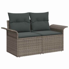 vidaXL Set di divani da giardino in rattan grigio, 9 pezzi con cuscini