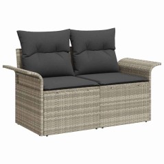 vidaXL Set da giardino in 8 pezzi con cuscini grigio chiaro in rattan sintetico.