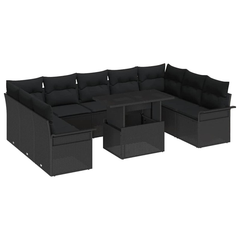 vidaXL Set da Giardino in 10 Pezzi con Cuscini in Rattan Neri vidaXL Set da Giardino in 10 Pezzi con Cuscini in Rattan Neri