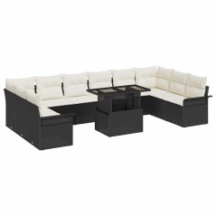 vidaXL Set di divani da giardino 11 pezzi con cuscini in rattan sintetico nero