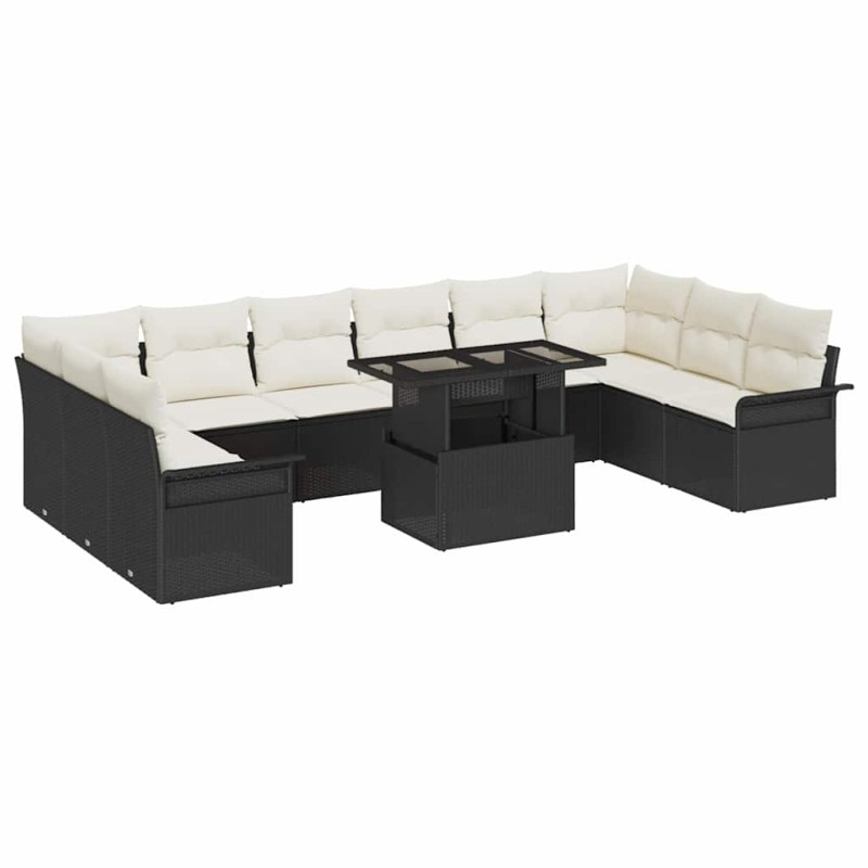 vidaXL Set di divani da giardino 11 pezzi con cuscini in rattan sintetico nero vidaXL Set di divani da giardino 11 pezzi con cuscini in rattan sintetico nero
