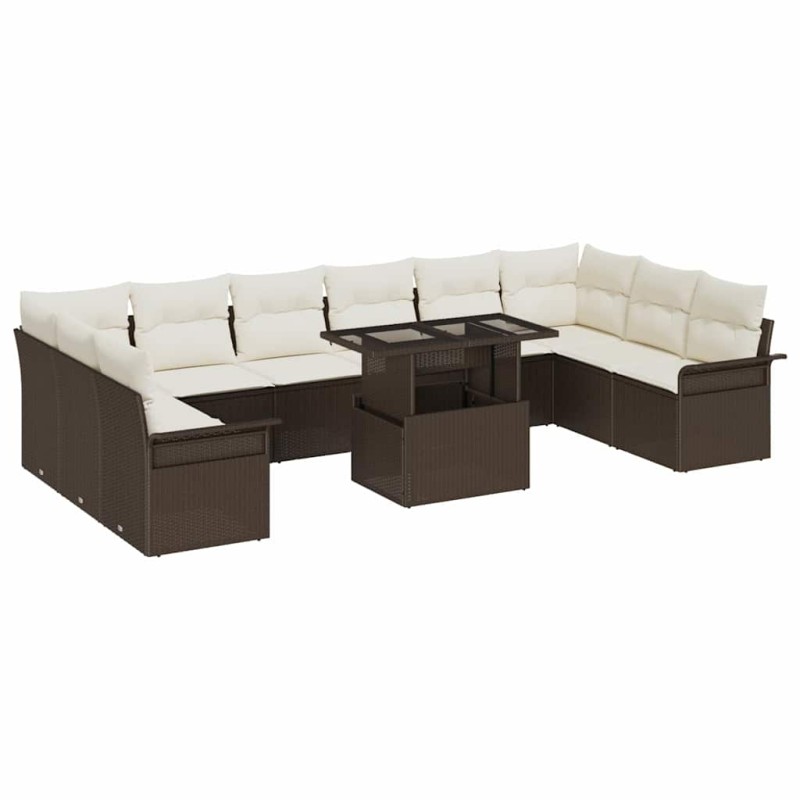 vidaXL Set giardino in 11 pezzi con cuscini marroni in rattan vidaXL Set giardino in 11 pezzi con cuscini marroni in rattan