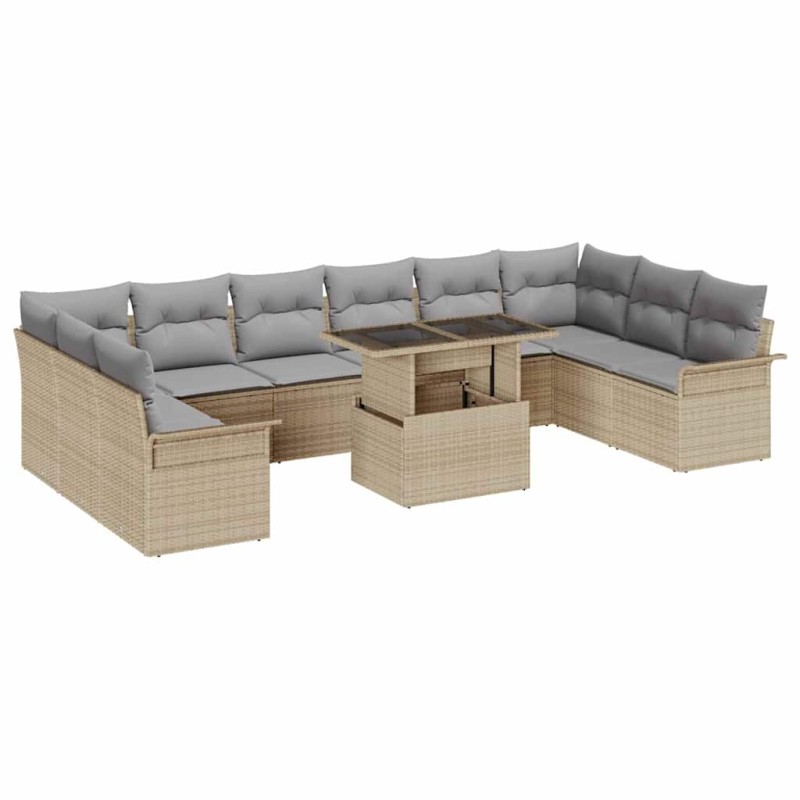 vidaXL Set da giardino 11 pezzi con cuscini beige in rattan sintetico vidaXL Set da giardino 11 pezzi con cuscini beige in rattan sintetico