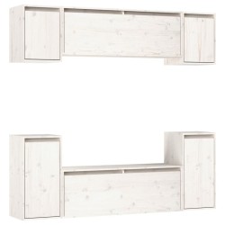 Mobili Porta TV 6 pz Bianchi in Legno Massello di Pino