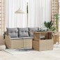 vidaXL Set Divano da Giardino 5 Pezzi in Rattan con Cuscini Beige vidaXL Set Divano da Giardino 5 Pezzi in Rattan con Cuscini Beige