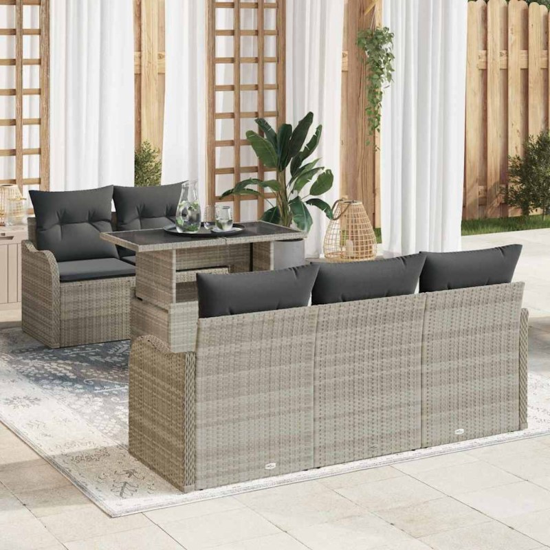 vidaXL Set di divani da giardino a 6 pezzi con cuscini in rattan sintetico grigio chiaro vidaXL Set di divani da giardino a 6 pezzi con cuscini in rattan sintetico grigio chiaro