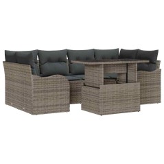 vidaXL Set Divano da Giardino a 7 Pezzi con Cuscini Grigio in Polyrattan