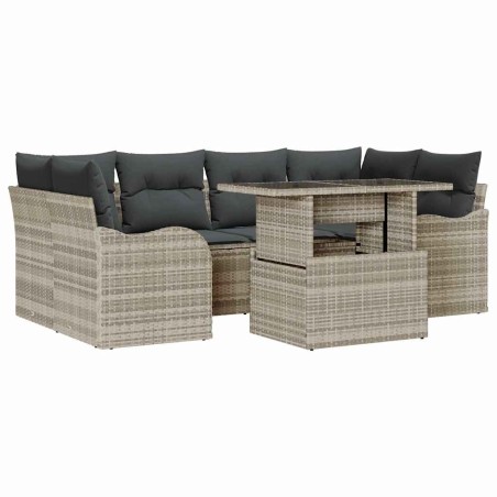 vidaXL Set di divani da giardino 7 pezzi con cuscini grigio chiaro in rattan sintetico