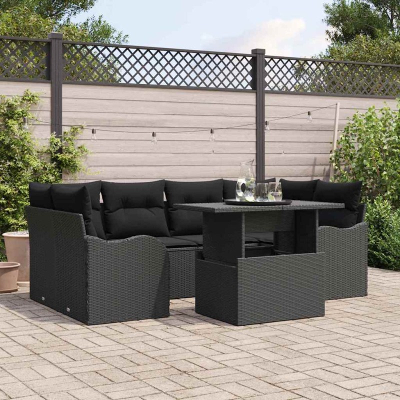 vidaXL Set da Giardino 7 Pezzi con Cuscini in Rattan Sintetico Nero vidaXL Set da Giardino 7 Pezzi con Cuscini in Rattan Sintetico Nero