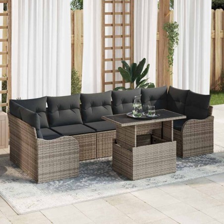 vidaXL Set Divano da Giardino 8 Pezzi con Cuscini in Rattan Poligonale Grigio