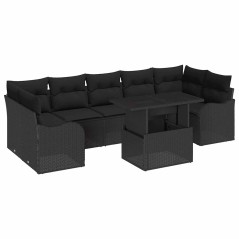 vidaXL Set di divani da giardino da 8 pezzi con cuscini neri in rattan