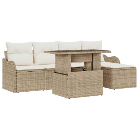 vidaXL Set di divani da giardino 6 pezzi con cuscini beige in rattan sintetico