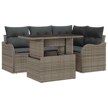 vidaXL Set da Giardino Modulare 5 Pezzi con Cuscini Grigi in Polyrattan.