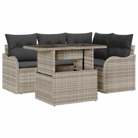 vidaXL Set di Divani da Giardino a 5 Pezzi con Cuscini Grigio Chiaro in Rattan Sintetico.