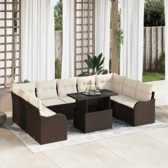 vidaXL Set di divani da giardino 10 pezzi con cuscini in polyrattan marrone
