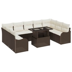 vidaXL Set di divani da giardino 10 pezzi con cuscini in polyrattan marrone