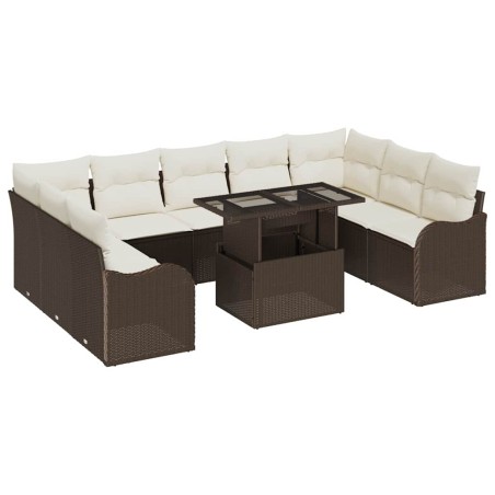vidaXL Set di divani da giardino 10 pezzi con cuscini in polyrattan marrone