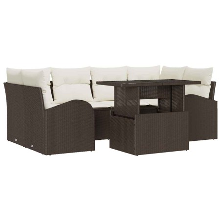 vidaXL Set divani giardino 7 pezzi con cuscini, rattan sintetico marrone