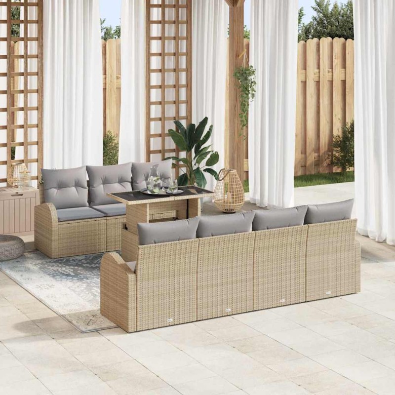 vidaXL Set Giardino in Rattan Sintetico 8 Pezzi con Cuscini Beige vidaXL Set Giardino in Rattan Sintetico 8 Pezzi con Cuscini Beige
