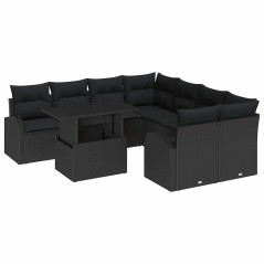 vidaXL Set di divani da giardino , 9 pezzi con cuscini neri in rattan