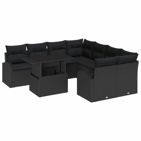 vidaXL Set di divani da giardino , 9 pezzi con cuscini neri in rattan