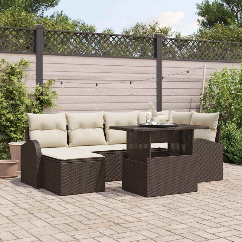 vidaXL Set di divani da giardino da 7 pezzi con cuscini in rattan polietilene marrone.