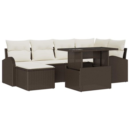 vidaXL Set di divani da giardino da 7 pezzi con cuscini in rattan polietilene marrone.