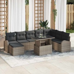 vidaXL Set da giardino 9 pezzi con cuscini in rattan grigio
