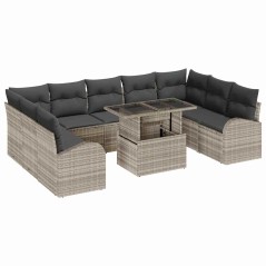 vidaXL Set Divano da Giardino 10 Pezzi con Cuscini in Rattan Grigio Chiaro