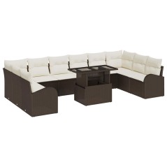 vidaXL Set di divani da giardino in 11 pezzi con cuscini marroni in polirattan