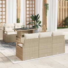 vidaXL Set Divano da Giardino da 6 Pezzi con Cuscini Beige in Rattan