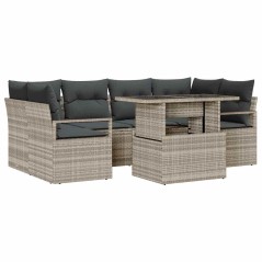 vidaXL Set Divano da Giardino 7 Pezzi con Cuscini Grigio Chiaro in Poly Rattan