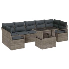 vidaXL Set di divani da giardino in 8 pezzi con cuscini grigi in polyrattan.