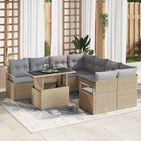 vidaXL Set di divani da giardino 9 pezzi con cuscini in rattan sintetico beige