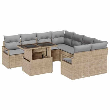 vidaXL Set di divani da giardino 9 pezzi con cuscini in rattan sintetico beige