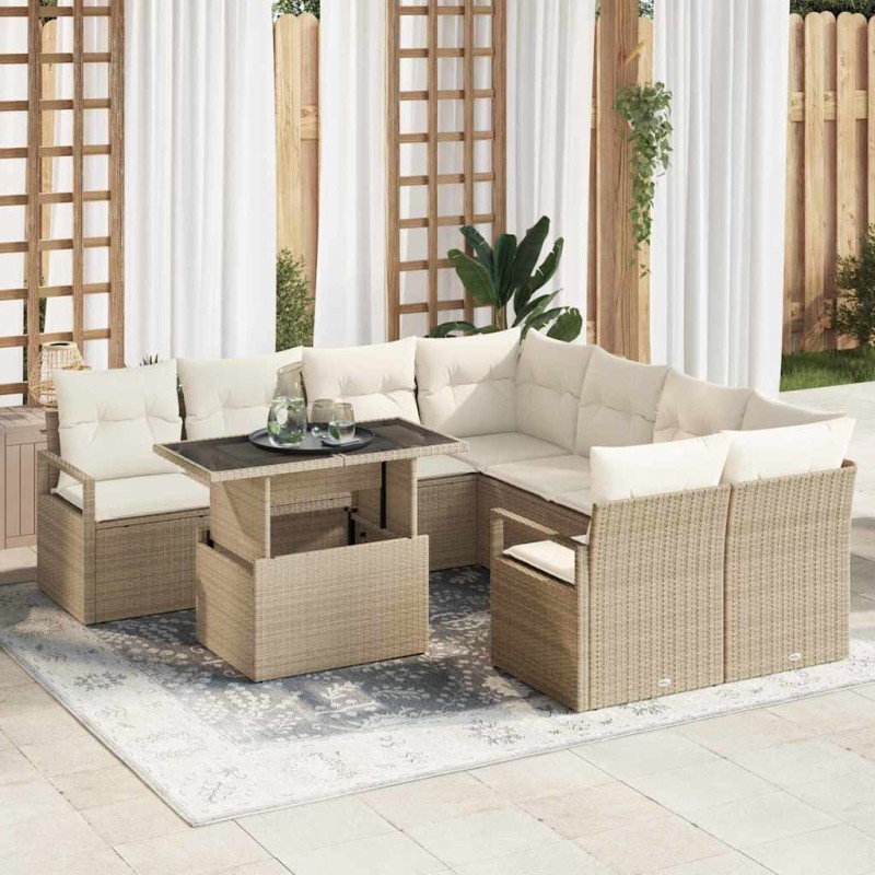 vidaXL Set divani da giardino , 9 pezzi con cuscini in rattan sintetico beige vidaXL Set divani da giardino , 9 pezzi con cuscini in rattan sintetico beige