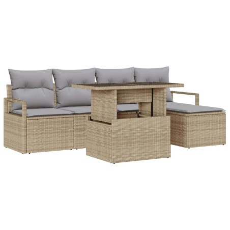 Set di Sofà da Giardino vidaXL 6 Pezzi con Cuscini Beige Polyrattan
