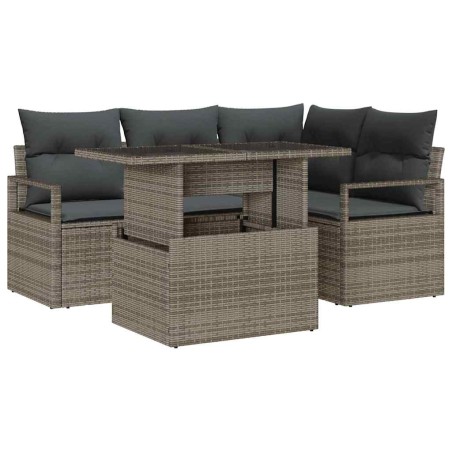 vidaXL Set Divano da Giardino 5 Pezzi con Cuscini Grigi in Rattan Sintetico