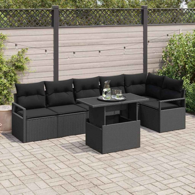 vidaXL Set da Giardino a 7 Pezzi con Cuscini Neri in Rattan Composito vidaXL Set da Giardino a 7 Pezzi con Cuscini Neri in Rattan Composito
