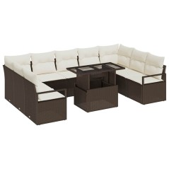 vidaXL Set di Divani da Giardino 10 Pezzi con Cuscini Marrone in Rattan Sintetico