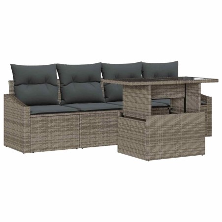 vidaXL Set da Giardino a 5 Pezzi con Cuscini Grigio in Rattan Sintetico