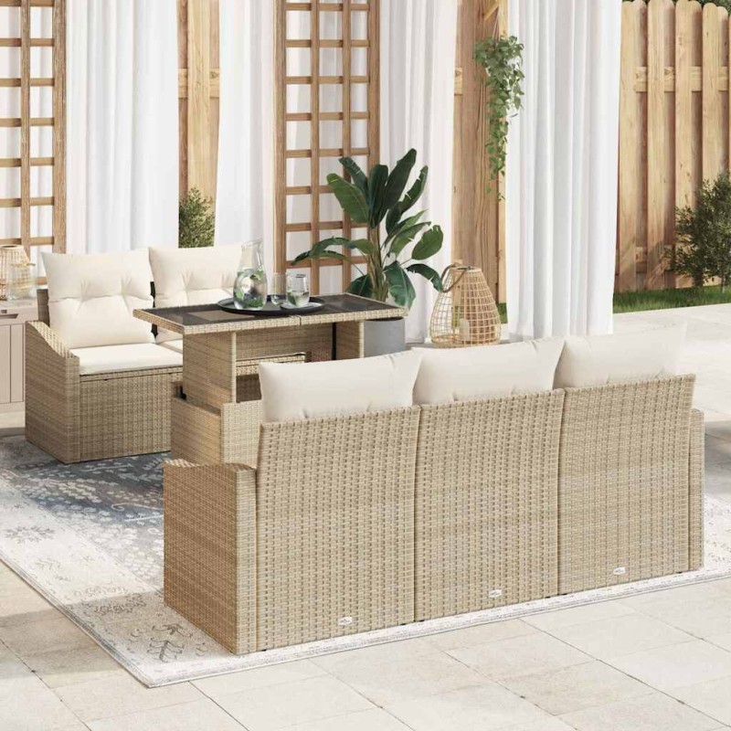 vidaXL Set di divani da giardino , 6 pezzi con cuscini in rattan poliestere beige. vidaXL Set di divani da giardino , 6 pezzi con cuscini in rattan poliestere beige.