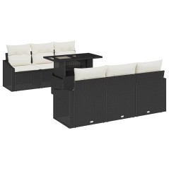 vidaXL Set da giardino 7 pezzi con cuscini neri in polyrattan.
